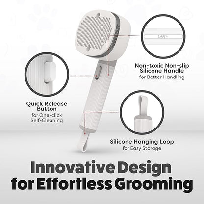 BARFI Pet Brush - Self-Cleaning Pet, Cat, Dog Shedding Brush - Multi-Functional Grooming Tool with Negative Ion Technology, Vibrating Massager, Wood's Lamp (Gray) - Free Pet Bowl