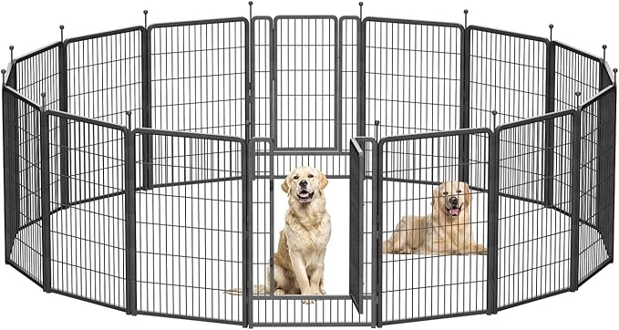 Dog Playpen, Dog Fences for The Yard, Portable Outdoor Dog Playpen for Large/Medium/Small Dogs, Foldable Metal Dog playpen, with Doors (16 Panels, 45")