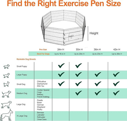 PJYuCien Dog Playpen - Metal Foldable Dog Exercise Pen, Pet Fence Puppy Crate Kennel Indoor Outdoor with 8 Panels 30”H & Bottom Pad for Small Medium Pets