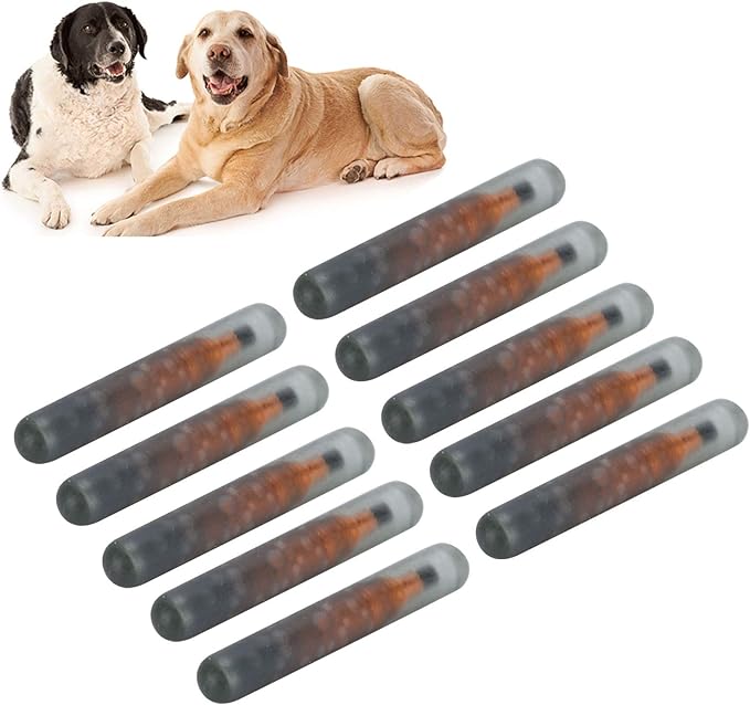 Mini 1.25mm Microchip for Dogs and Cats, Lightweight Label Glass Tube Chip Glass Tube Animal Tag Reader Pets Suppliers Shot Records for Pet Dog Cat Cow Pig Rabbit Fish Puppies 10 Pack