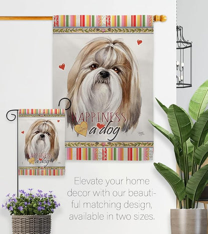 Breeze Decor Shih Tzu Happiness Garden House Flag Kit Dog Puppy Spoiled Paw Canine Fur Pet Nature Farm Animal Creature Decoration Banner Small Yard Gift Double-Sided, Made in USA