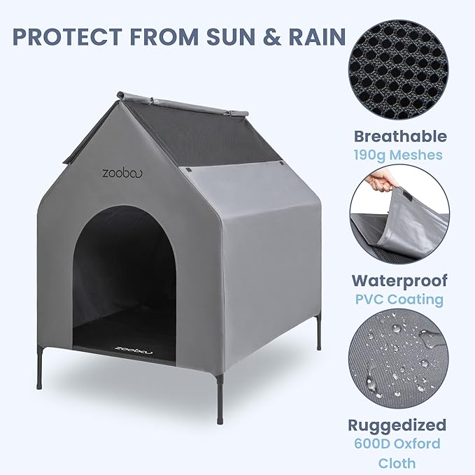 Large Dog House, Weatherproof PVC, Textilene Dog Bed, Easy Clean