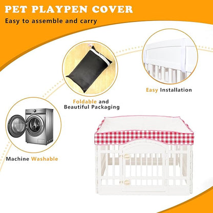 Dog Playpen Mesh Top Cover for 36" Inch Pet Playpen with 4 Panels, Dog Crate Cover Pet Tent Puppy Play Pen Cover, Ideal for Indoor/Outdoor Use. Note: Playpen Not Included!!! (Red)
