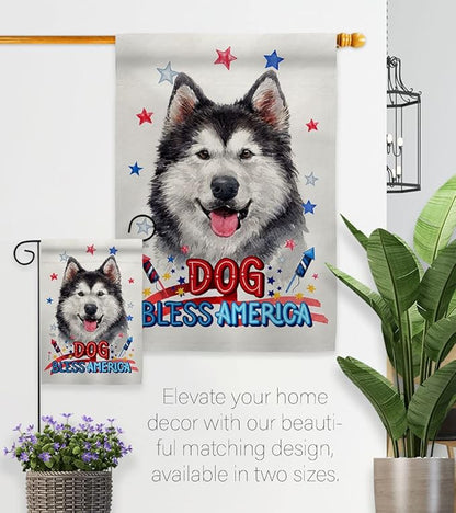 Breeze Decor Patriotic Siberian Husky Garden House Flag-Kit Dog Puppy Spoiled Paw Canine Fur Pet Nature Farm Animal Creature Decoration Banner Small Yard Gift Double-Sided, Made in USA