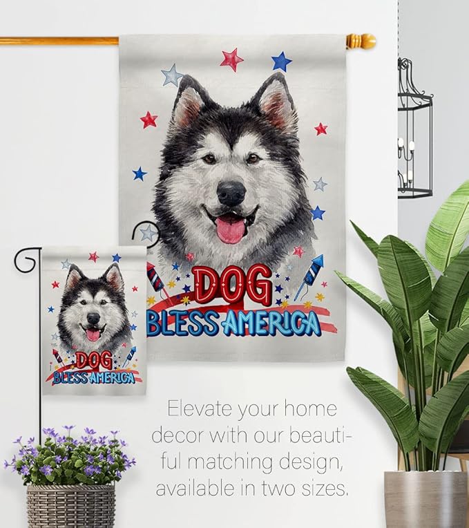 Breeze Decor Patriotic Siberian Husky House Flag Pack Dog Puppy Spoiled Paw Canine Fur Pet Nature Farm Animal Creature Applique Banner Small Garden Yard Gift Double-Sided, Made in USA