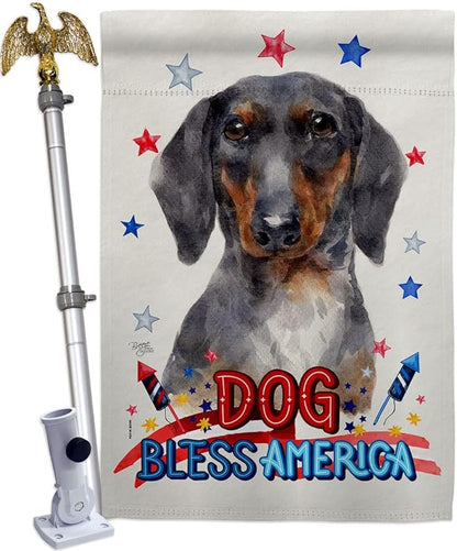 Breeze Decor Patriotic Black Tan Dachshund House Flag Eagle Set Dog Puppy Spoiled Paw Canine Fur Pet Nature Farm Animal Creature Banner Small Garden Yard Gift Double-Sided, Made in USA