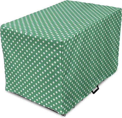 Lunarable Green Dog Crate Cover, Old Fashioned Polka Dot Pattern on Green Background Classical Traditional, Easy to Use Pet Kennel Cover for Small Dogs Puppies Kittens, 18 Inch, Forest Green White