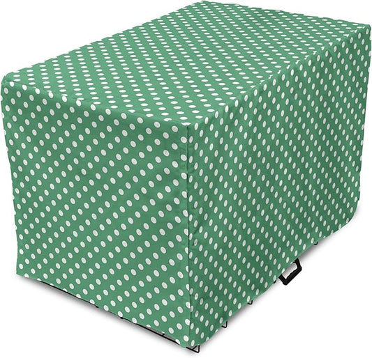 Lunarable Green Dog Crate Cover, Old Fashioned Polka Dot Pattern on Green Background Classical Traditional, Easy to Use Pet Kennel Cover for Medium Large Dogs, 42 Inch, Forest Green White