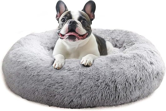 JOLLYVOGUE Donut Dog Bed for Large Dogs, Anti-Anxiety Washable Round Large Pet Bed, Calming Donut Dog Bed for Sleeping, Fluffy Dog Beds for Large Dogs, Round Bed for Indoor Pet (36"/Smoke Gray