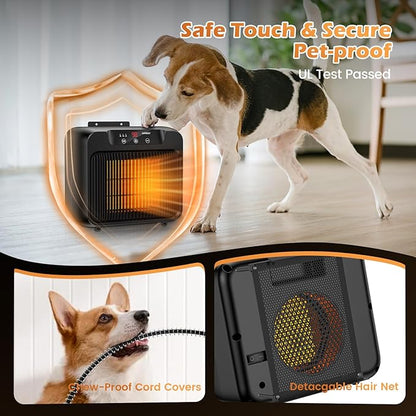 Unique Design 600W Large Dog House Heater w Thermostat, Adjustable Temp & 3 Timer(2 4 8 H) Heating, Pet Heater for Outdoor Winter Insulated House w 6 Ft Anti Chew Cord, Won't Burn Pets Kennel Heater