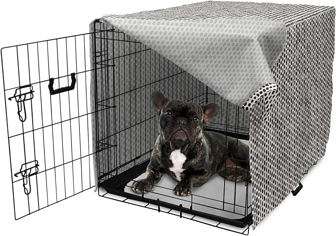 Lunarable Abstract Dog Crate Cover, Monochrome Grunge Pattern with Modern Round Shapes Print, Easy to Use Pet Kennel Cover for Cats & Medium Dogs, 24 Inch, Grey Charcoal