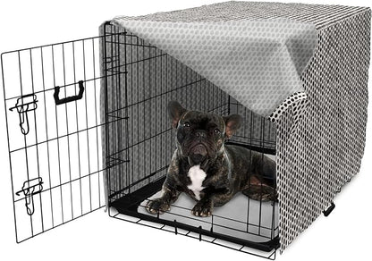 Lunarable Abstract Dog Crate Cover, Monochrome Grunge Pattern with Modern Round Shapes Print, Easy to Use Pet Kennel Cover for Cats & Medium Dogs, 24 Inch, Grey Charcoal
