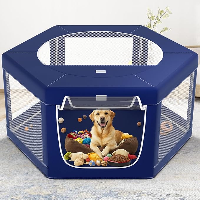 Hexagonal Dog playpen, 45 Inch Soft Puppy Playpen with 600D Oxford Fabric, Stable Structure with Thickend Stainless Steel Tubes, 25.6 Inch Height Pet Playpen for Small and Medium Dogs, Animals