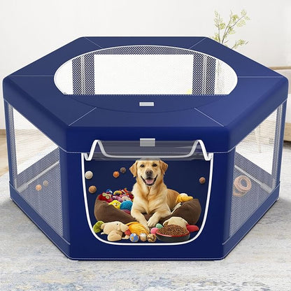 Hexagonal Dog playpen, 45 Inch Soft Puppy Playpen with 600D Oxford Fabric, Stable Structure with Thickend Stainless Steel Tubes, 25.6 Inch Height Pet Playpen for Small and Medium Dogs, Animals