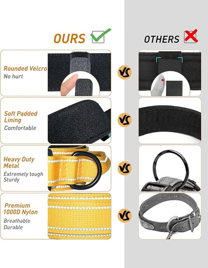 AUBELL Reflective Dog Collar, Tactical Dog Collar Military Dog Collar Adjustable Nylon Dog Collar with Handle and Quick Release Buckle for Medium Large Dogs, with Airtag Case and 2 Patches(Yellow, M)