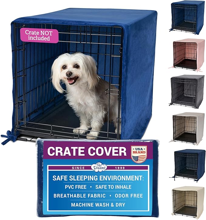 Pet Dreams Dog Crate Cover - Breathable Fabric Kennel Topper for Single-Door Crates, Fits iCrate Dog Cages 18, 24, 30, 36, 42, 48 Inches (Blue, Large, 36")