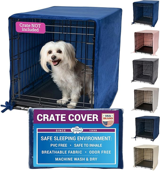 Pet Dreams Dog Crate Cover - Breathable Fabric Kennel Topper for Single-Door Crates, Fits iCrate Dog Cages 18, 24, 30, 36, 42, 48 Inches (Blue, Large, 36")
