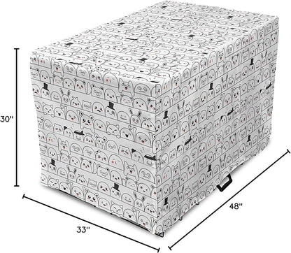 Lunarable Cartoon Dog Crate Cover, Funny Creatures and Monsters Doodle Faces in Manga Style Emotions, Easy to Use Pet Kennel Cover for Medium Large Dogs, 48 Inch, Charcoal Grey Coral White