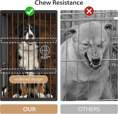 Rovibek 48 Inch Large Dog Crate with 2 Height Adjustable Dog Bowls 360° Rotatable, Cage Furniture for Large/Extra Large Dog Crate Indoor as End Table, Heavy Duty Dogs Kennel, Brown