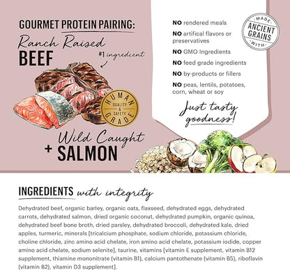 The Honest Kitchen Human Grade Dehydrated Gourmet Grains Dog Food - Beef & Salmon, 10 Pound Box