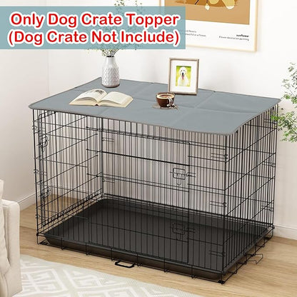 Pethiy Dog Crate Topper Oxford Cloth for 36 Inch Cages Collapsible Pet Crate Table Topper with 6 Magic Tape Fixed,Fits Most 24-48 inch Dog Crates (Dog Crate Not Include)