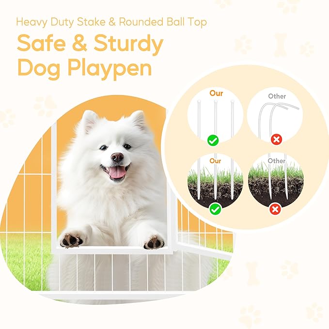 HealSmart Dog Playpen Indoor, Puppy Playpen Indoor for Yard, Camping, 32" Height 8 Panels Heavy Duty Dog Pen for Small/Medium Dogs, White