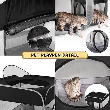 Large Cat Playpen with Separate Areas,Outdoo&Indoor Cat Enclosures,Portable Pet Playpen for Indoor Cats,Puppy and Small Animals, Dog Playpen with Carrybag.