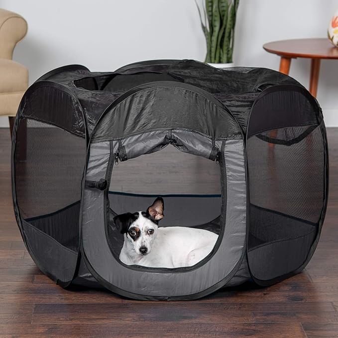 Furhaven Portable Dog Playpen Cat Tent, Pet playground/kennel foldable indoor outdoor zippered puppy crate - Gray, Medium
