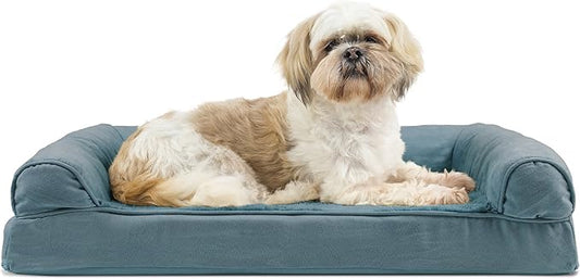 Furhaven Orthopedic Dog Bed for Medium/Small Dogs w/ Removable Bolsters & Washable Cover, For Dogs Up to 35 lbs - Plush & Suede Sofa - Deep Pool, Medium