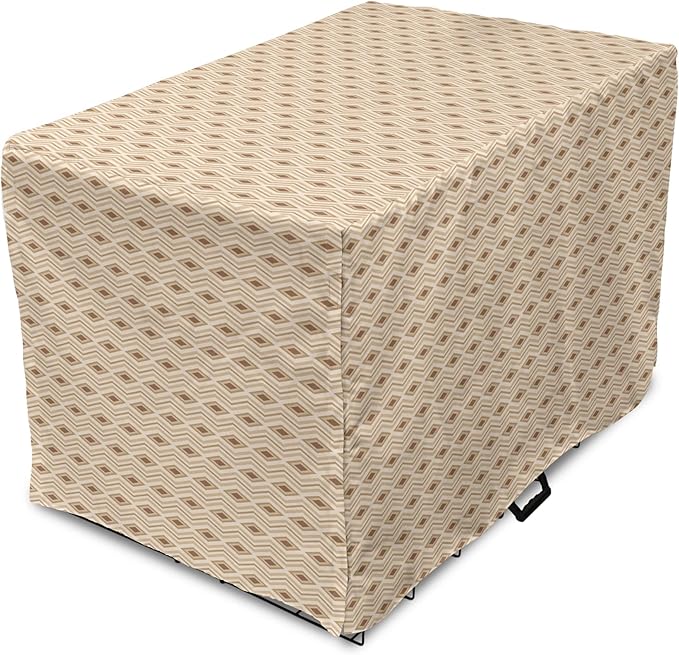 Lunarable Contemporary Brown Dog Crate Cover, Horizontal Rhombus and Zigzag, Easy to Use Pet Kennel Cover for Medium Large Dogs, 42 Inch, Pastel Brown Champagne