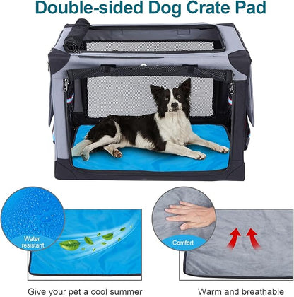 Ownpets Collapsible Dog Crate 26 Inch Portable Travel Dog Soft Crate with Detachable Storage Bag and Double-Sided Mat, 3-Door Dog Kennel for Indoor and Outdoor