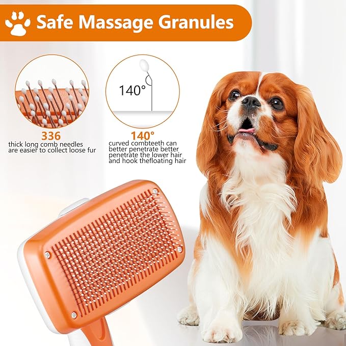 Self-Cleaning Slicker Brush for Dogs and Cats - Removes Loose Hair and Pet Fur (Large, Orange)