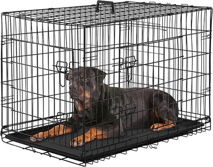 Furniture of America Yucca Metal Double Door Folding Wire Pet Crate with Divider, Removable Tray, and Handle for Outdoor and Indoor Medium Dog, 48-inch, Black