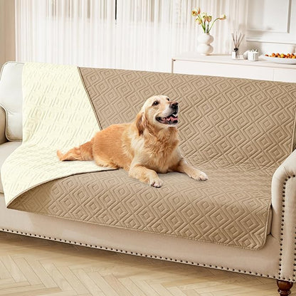 hyha Waterproof Dog Blanket, Soft Pet Bed Blankets, Waterproof Sofa Couch Cover for Dogs Washable, Reversible Pet Couch Covers for Sofa Furniture (68x82 Inch, Camel/Beige)