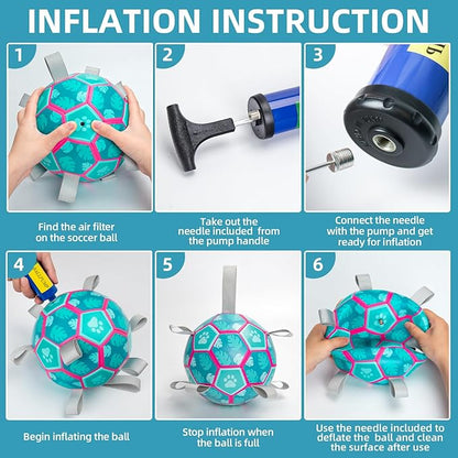 QDAN Dog Toys Soccer Ball with Straps - Durable Dog Balls for Extra Large Dogs, Beach Pool Dog Water Toy, Dog Tug Toys for Tug of War, Puppy Dog Birthday Gifts, Herding Balls for Dog, Blue (9 Inch)