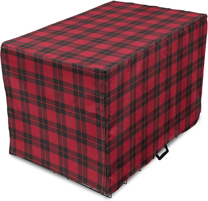 Lunarable Plaid Dog Crate Cover, Geometrical Scottish Ornament Folkloric Celtic Fashion Elements, Easy to Use Pet Kennel Cover for Medium Large Dogs, 48 Inch, Coral Vermilion