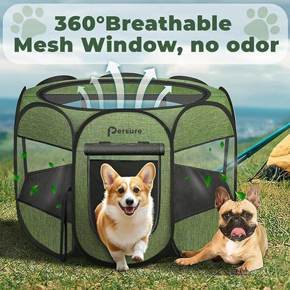Dog Cat Playpen Indoor Outdoor for Puppy Pet Dogs Cat Recovery After Surgery, Dog Tent Crates Cage Indoor/Outdoor, Portable Pop Up Dog Kennel with Carrying Case for Travel (Premium Green, Medium)