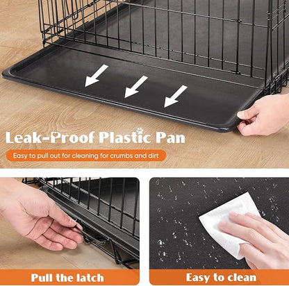 Double Door Dog Crate, Durable Metal Foldable Pet Crate with Secure Lock, Removable Tray for Easy Cleaning for Dogs Portable Pet Crate for Indoor, Outdoor, 30 Inch