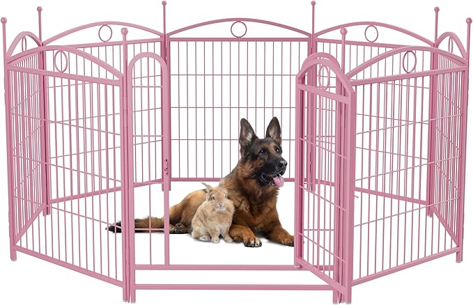 32" H Dog Crate Dog Playpen 8 Panels Furniture Heavy Duty Dog Fence Door with Side Openings,for Large Medium Small Dogs Indoor Outdoor Foldable Pet Exercise Pen,Pink