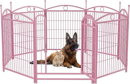 32" H Dog Crate Dog Playpen 8 Panels Furniture Heavy Duty Dog Fence Door with Side Openings,for Large Medium Small Dogs Indoor Outdoor Foldable Pet Exercise Pen,Pink