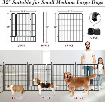Dog Playpen 32 inch 32 Panels Indoor Outdoor Dog Pen for Medium/Small Dogs Heavy Duty Metal Dog Fence Outdoor for Yard, Puppy Playpen with Door Portable Pet Fence for RV Camping Yard