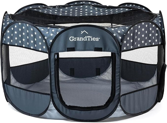 GrandTies Waterproof Dog & Cat Playpen – Foldable Pet Tent for Indoor & Outdoor, Pop-Up Kennel for Puppies, Kittens & Rabbits – Portable Travel Crate with Carrying Case (Starry Night, Large)