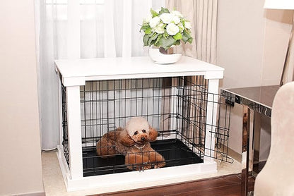 zoovilla White Dog Cage with Crate Cover, Dog Kennel White Large