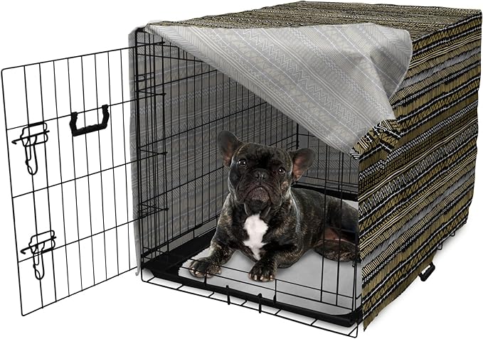 Ambesonne Boho Dog Crate Cover, Tribal Ethnic Retro Mayan Native American Funky Hippie Culture Pattern, Easy to Use Pet Kennel Cover for Cats & Medium Dogs, 24 Inch, Coffee Charcoal
