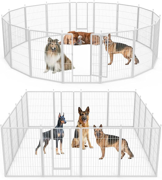 HealSmart Dog Playpen Indoor, Puppy Playpen Indoor Outdoor for Yard, Camping, RV, 40" Height 16 Panels Heavy Duty Dog Pen for Medium/Large Dogs, White