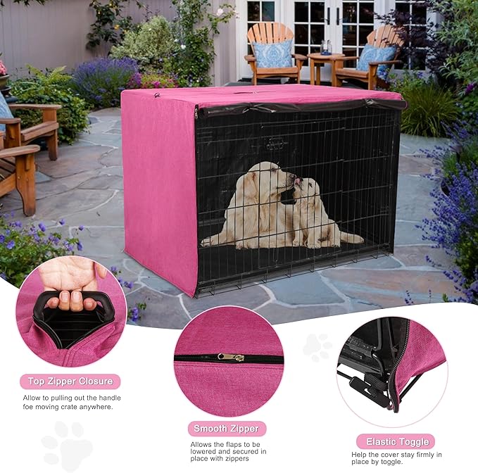 HiCaptain Dog Crate Cover for 42 Inches Crate Cage, Polyester Pet Kennel Covers Fit for 1 2 3 Doors Standard Metal Crate - (Pink 42 Inch)