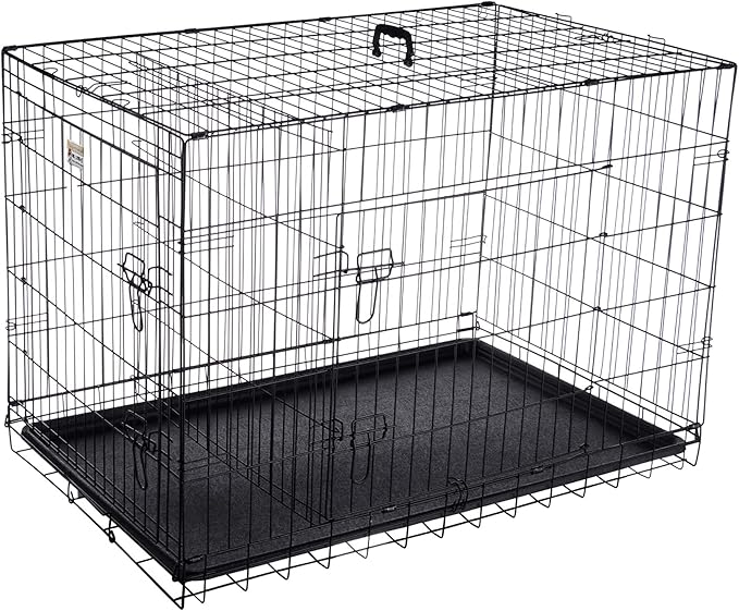 Pet Trex 42" Folding Pet Crate Double Door Kennel Wire Cage for Dogs, Cats or Rabbits