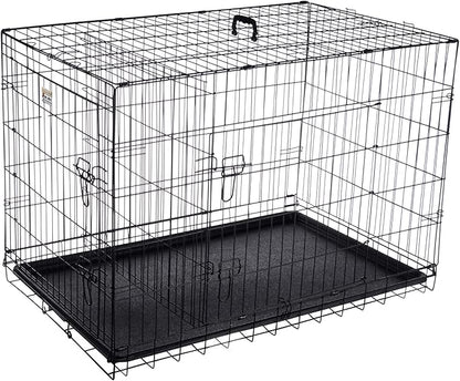Pet Trex 42" Folding Pet Crate Double Door Kennel Wire Cage for Dogs, Cats or Rabbits