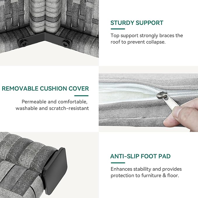 YITAHOME Large Wicker Dog House with Cushion Outdoor Indoor Rattan Doghouse Elevated Raised Dog Bed with Canopy Water Resistant Dog Cot for Small, Medium, and Large Dogs, Gray