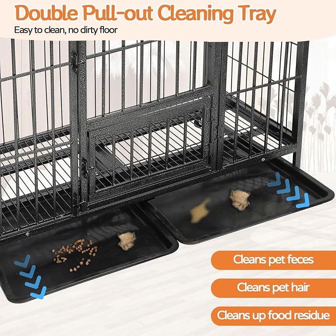 36 inch Metal Dog Crate, Dog Cage Medium Sized Dog, Heavy Duty Wire Dog Crate, High Anxiety Dog Cage Large Dogs Safe & Comfortable, Dog Kennel Indoor, Removable Cleaning Tray, 2 Lockable Wheels